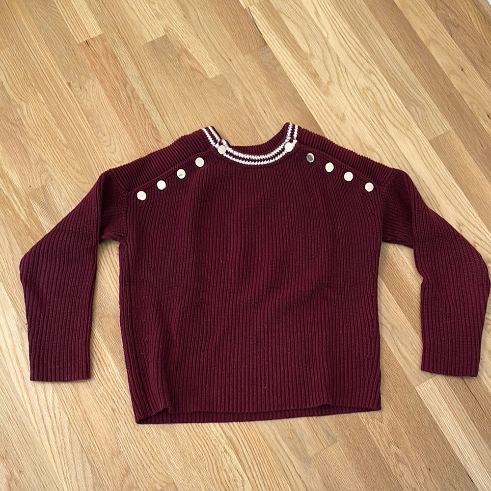 Maje Red Crew Neck Sweater with Nautical Accents